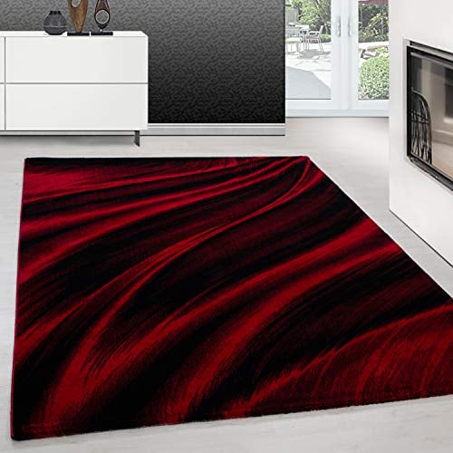 Teppium Moderner Kurzflor Teppich Wohnzimmer 200x300 (200 x 290 cm) Rot - Waschbarer Teppich, Abstrakt Wellen Design, Pflegeleicht, Weich - Ideal für Schlafzimmer, Esszimer und als Küchenteppich