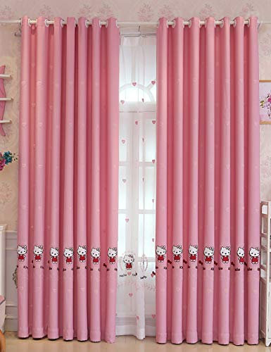 Lactraum Vorhänge Kinderzimmer Mädchen Blickdicht Rosa mit Ösen Bestickt Katze Herz 100 x 245cm