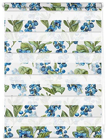 Lichtblick Doppelrollo Klemmfix ohne Bohren mit Motiv, Heidelbeere - Blau Grün, Blickdicht, Made in Germany, Klemmträger Blau Grün,80 cm x 150 cm (B x L)