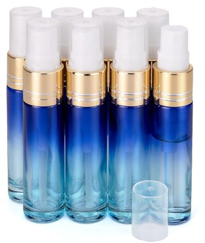 Unxuey 10 ml 8 pcs Set Empty Glass Spray Bottle Fine Mist Glass Blue Gradient Atomisers Perfume Travel Vials for Liquid Fragrance Essential Oils