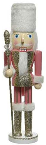 TRADITIONAL Wooden CHRISTMAS NUTCRACKER SOLDIER Decorations - Rose Pink/White/Champagne Gold - 25cm - KING, SOLDIER or PAIR
