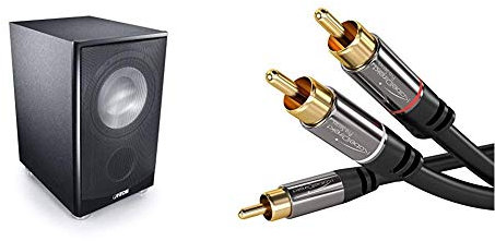 Canton AS 85.3 SC Leistungsstarke Aktiv-Subwoofer (200/280W) schwarz & KabelDirekt - Cinch Audio Y-Kabel - 3m - (Koaxialkabel geeignet für Verstärker, Stereoanlangen, HiFi Anlagen)