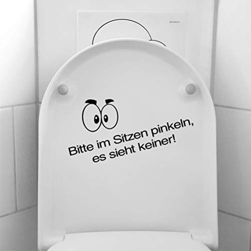 myrockshirt Lustiger Spruch Bitte im sitzen pinkeln, es Sieht keiner mit lustigen Augen 30cm Aufkleber Klo Toilette Sticker Lustig Profi-Qualität ohne Hintergrund Deko