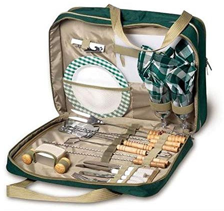 Picknicktasche mit praktischem Zubehör zum Grillen, Snacken und Lunchen, Metallgrill mit Geschirr u. a. Zubehör von notrash2003