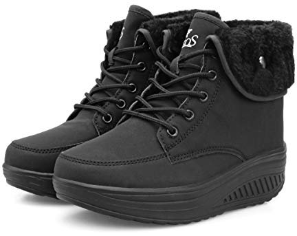 QZBAOSHU Botines Invierno Mujer Botas de Mujer Cordones Zapatos para Caminar Forrados de Piel Sintética 40 EU,Negro
