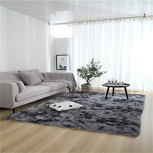 Hiser Teppich Wohnzimmerteppich Langflor Weich Flauschig Teppiche Anti-Rutsch-Shaggy-Bereich Esszimmer Home Innenbereich Schlafzimmer Bodenmatte Heimdekoration (Dunkelgrau,100x200cm)