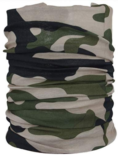 Multifunctional Headwear Neck Scarf Bandana Balaclava Face mask Headband Hairband Tube Gaiter Stretch Snood for Sports Yoga Running Cycling Hiking (Camo Green)