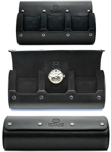 Watch Case for Men - Watch Roll Travel Case - 3 Watches Storage Organizer - Super Black - Mirage Watch Roll Case