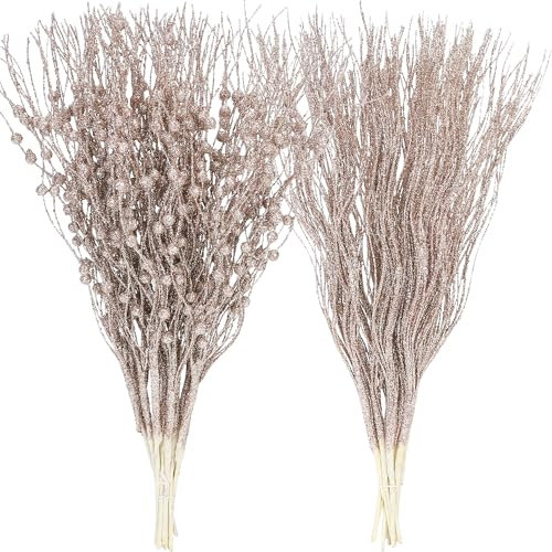 Sea Team Paquete de 12 Adornos de Tallos de Bayas con Purpurina Artificial, Palos Decorativos de Cuentas, ramitas Brillantes, Ramas para árbol de Navidad, jarrón pequeño, Vacaciones, Bodas, Fiestas