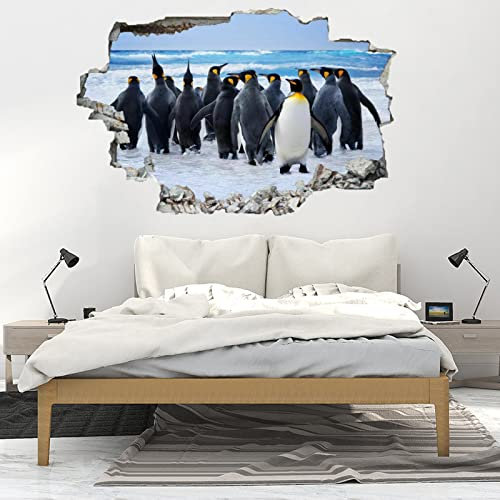 Kuletkear 3D Wandtattoo Wandaufkleber Tierischer Pinguin B 98 x H 65 cm Wandsticker Wanddeko Wandbilder für Wohnzimmer Schlafzimmer Badezimmer Flur Küche Möbel Aufkleber