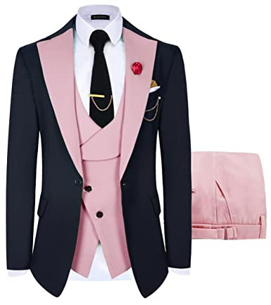 Wangyue Costume tendance 3 pièces pour homme avec blazer, gilet et pantalon, coupe ajustée, rose, 56