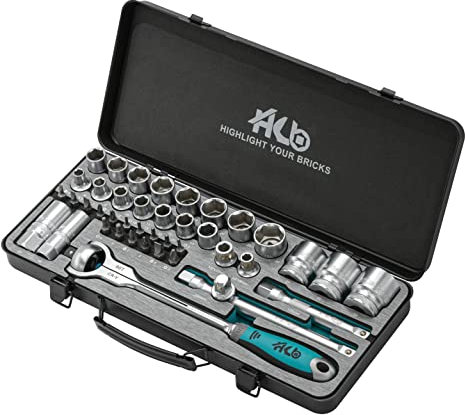 HB 42-teiliger Steckschlüsselsatz AKM014-G mit 90-Zahn 1/2 Ratsche 270° Schwenkkopf Umschaltfunktion Schnelllöseknopf Metallkoffer EVA Einsatz Profi Werkzeugset Chrom Vanadium Stahl Made in Taiwan
