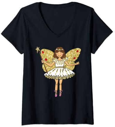 Damen Märchenprinzessin im Balletttütü T-Shirt mit V-Ausschnitt