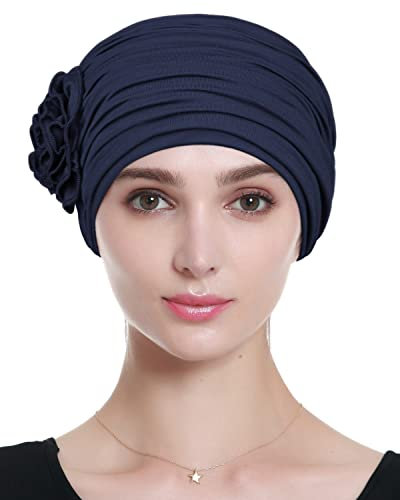 Alnorm Couvre-tête de Chimio Vêtements de Jour Confortables pour Les Femmes Chauves aux Cheveux Fins Bleu Marine