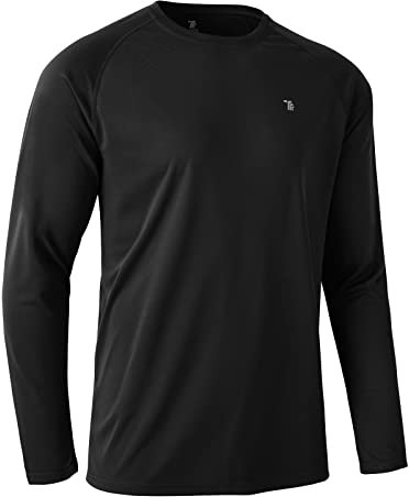 Rdruko Mens Quick Dry Long Sleeve Tops Breathable Running Sport Gym T Shirts UV Sun Protection Hiking Fishing Shirt Black L