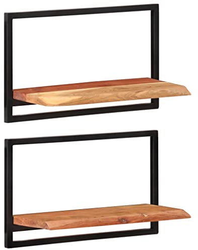 vidaXL 2X Wandregal Wandregale Hängeregal Bücherregal Schweberegal Badregal Küchenregal Wandboard Regal Regale 60x25x35cm Massivholz Akazie Stahl