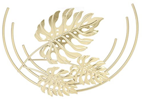 Gold Blatt Wand Deko, 24x17cm 3D Stereo Blätter Wandbehang Dekoration Minimalistisches Modern Eisen Wand Skulptur Ornament für Innenbereich Schlafzimmer, Wohnzimmer
