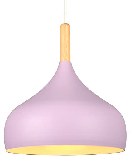 iDEGU Lampadario a Sospensione Retrò 24cm Lampada a Soffitto in Legna Metallo Moderna LED Lampada a Sospensione Stile Scandinavo Plafoniera per Soggiorno Sala da Pranzo Camera da Letto (Viola)