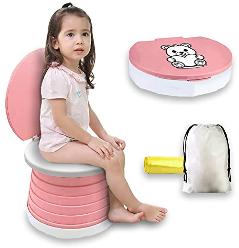 POTTY, Originale, Vasino Portatile per Bambini da Viaggio, Pieghevole con Sacchetti Usa e Getta, Vasino Bambini, ROSA