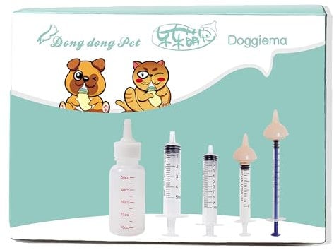 Bubble milk bowl Pet Milk Feeding Kits with Replacement Nipple Syringe Siliocne Nursing Pacifier for Newborn Puppies Dongdong pet (1 Bottle+2 Pink Nipples+4 Syringes)