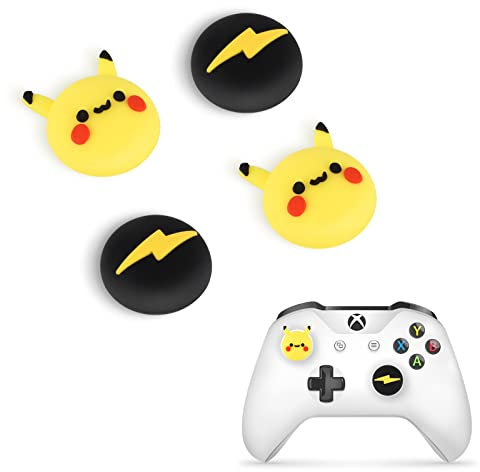 DLseego Lindo Thumbstick Caps Grip Accesorio de Goma de Silicona Grip Cover para PS5 PS4 Xbox 360 Xbox un Controlador,Anime Tema,Joystick Protección Adjuntos,4 PCS-Rayo Amarillo
