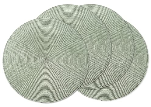 AHHFSMEI Placemats, Round Braided Woven Table Mats for Dining Tables, Natural Woven Heat Resistant Placemats, 15 inches, Set of 4 (Sage Green, 4)