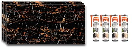 IZODEKOR Wandverkleidung Marmoroptik -4 Pcs 120x60cm- Alternative zu Badfliese/Küchenfliese, Duschwandpaneele, Wandpaneel für Küchenrückwand, Badezimmer, mit 4x Montagekleber | Dragon