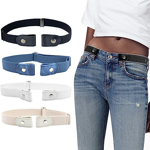 SJBAUTYO 4 Stücke Elastischer Gürtel Ohne Schnalle, Stretch Gürtel Unsichtbarer für Damen und Herren