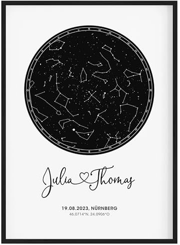 KIDDO Personalisierte Sternenkarte Sternenhimmel Geschenk für Männer Frauen, Hochzeitsgeschenk, Jahrestag Weihnachtsgeschenke | Folienveredelung | Rahmen optional