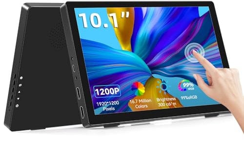 Prechen Portable Monitor Touchscreen,10.1 inch 1920X1200 IPS Touch Display HDMI USBC Travel Monitor with Built-in Speakers Compatible with Windows PC Laptop Xbox Plug and Play Monitor