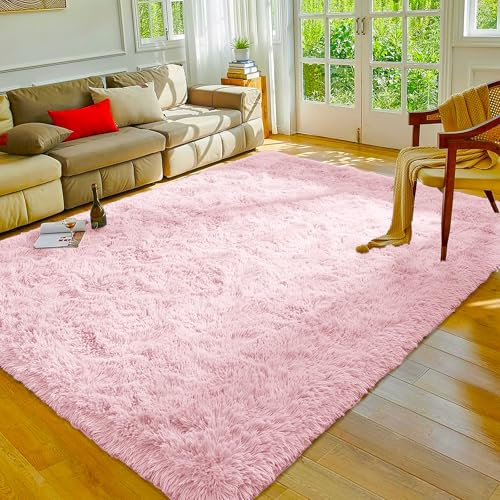 MOONLIGHT20015 Rugs Living Room Large 160x230 cm – Fluffy Shaggy Pink Area Rugs for Bedroom Non-Slip – Modern Super Soft Thick Pile Plush Carpet Non Shedding Easy To Clean Rug