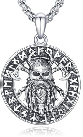 REDSUN Wikinger Kette Herren 925 Sterling Silber Wikinger Anhänger Odin Halskette Rune Nordic Viking Kette Wikinger Rune Amulett Schmuck Geschenk für Männer Unisex