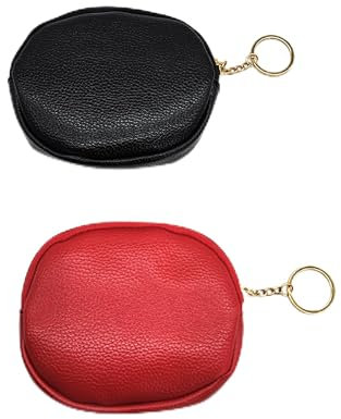 TUKEVA 2 Pièces Rond Mini Porte Monnaie Portefeuille Rond de Poche Porte Monnaie Mini Rond cle Femme avec 2 Emplacements pour Cartes,avec Porte-clés pour Ranger de la Monnaie Mignon et Compact (Noir)
