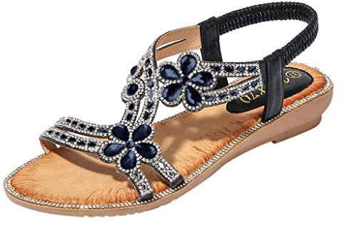 Bastwahl Schicke Sandalen Damen T-Strap Offene Zehen Sandalen Abendschuh Bequem Breite Füße Sommer Freizeit Zehentrenner Kleid Strandschuhe mit Weiche Fußbett mit Kork-Fußbett