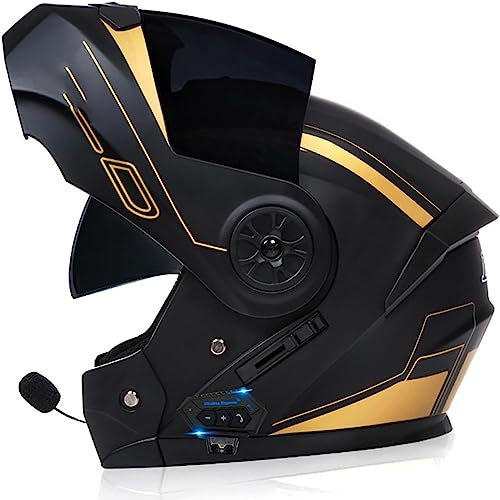 ZHTBATE Flip-Up Bluetooth Modulable Casque Moto IntéGré Casque avec Double Visière Casque Moto Intégral Casque Scooter Moto ECE Homologué Anti-BuéE Double Miroir Homme Femme Anti-Collision Casque