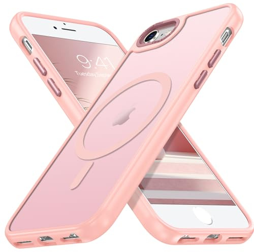 DUEDUE Magnetic for iPhone SE/7/8 Case [Fit for MagSafe] Shockproof Protection Anti-Scratch Slim Translucent Matte Back Case for Men Women for iPhone SE 2022/SE 2020/7/8-4.7, Pink