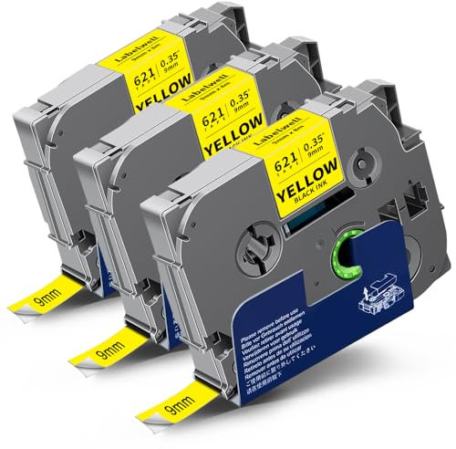 3x Labelwell kompatibel 9mm Gelb Etikettenband für Brother TZe-621 TZe621 TZ-621 Schriftband Schwarz auf Gelb Laminated TZ Tape für Brother P-Touch H105 H107B H110 H100LB D400 H500 1000 P710BT