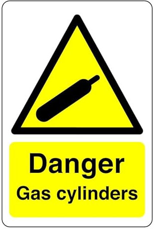 Danger gas cylinders sign - 1.2mm Rigid plastic for indoor/outdoor usage (400mm x 300mm) Viewing Distance within 14m.