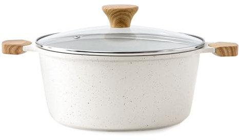 SENSARTE Olla antiadherente de cerámica con tapa, olla de inducción de 4.5 cuartos de galón con tapa de vidrio templado, olla para estofado para sopa, avena y pasta, cazuela sin PFAS y PTFE, color