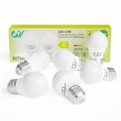 GY E27 LED Warmweiss Lampe 4.9W 3000K 807 Lumen Warmweiß Leuchtmittel,G45/P45 Energiesparlampe 60W lampe ersetzt,Nicht Dimmbar LED Birnen,6 stück
