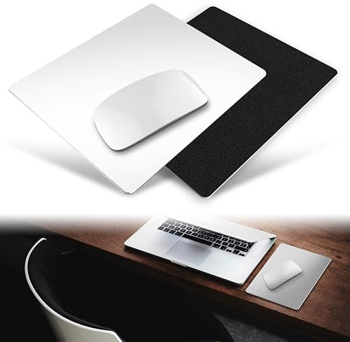 MyGadget Tapis de Souris en métal [ 18cm x 23cm x 0,25 cm ] - Surface Lisse & Base en Cuir synthétique antidérapante - pour Apple Magic Mouse, etc. - Argent