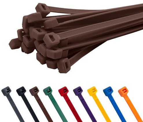 TCTS Brown Cable Ties, 200mm x 4.8mm (Pack of 100) Premium Nylon Zip Ties, Multi-Purpose Plastic Tie Wraps, Secure Self-Locking Mechanism, for Home, Garden, Office and DIY