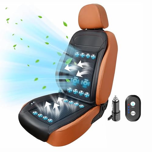 LifeUp 12V Kühlendes Autositzkissen mit Massage, Sommer Belüftete Kühlung Autositzbezug 16 Ventilatoren, Sitzkühler für SUV, Schwarz (2-in-1)