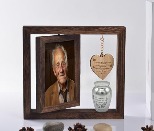 DB Gedenk-Bilderrahmen, passend für 10,2 x 15,2 cm große Fotos und 6,6 cm große, silberne mittelgroße Urnen für menschliche Asche, Mini-Urne und Gedenkfotorahmen-Set für den Verlust eines geliebten