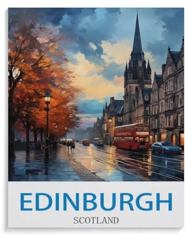 Malen Nach Zahlen Erwachsene，Vintages Reiseplakat Edinburghs Schottland，Malen Nach Zahlen Mit Pinseln und Acrylfarbe,DIY Set Basteln Erwachsene mit Pinseln und Acrylfarben für Home Decor（30x40cm）-D47