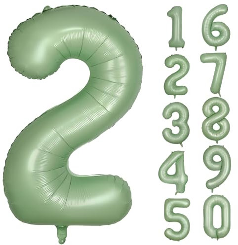 Grün Luftballon 2 Olivgrün Nummer 2 Folienballon Salbeigrün 2 Ballons 40 Zoll Mylar Helium Ballon für Geburtstag Party Dekorationen Mädchen Jungen Baby Dusche Hochzeit Jahrestag Deko (Nummer 2)
