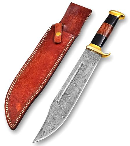 Hunting Full Tang Bowie Knife With Sheath, 18 Inch Damascus Steel Razor Sharp, Handmade Unique Gift for Man, Camping Outdoor Survival