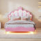 ADFUNIT Kinderbett 140x200, Polsterbett Einzelbett für Mädchen, Kronenförmiges Prinzessinnenbett, Jugendbett mit Einstellbarer LED-Lichtleisten, Rosa (Ohne Matratze)