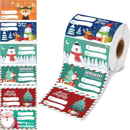 AURWEL 500 Stück Aufkleber Weihnachten –Weihnachtssticker selbstklebend- – Weihnachtsgeschenke für Frauen, Männer und Kinder – Weihnachtsaufkleber für papiertüten (75 mm x 40 mm)