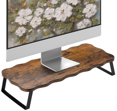 Lot de 2 rehausseurs de moniteur en bois et en acier pour ordinateur portable, PC, imprimante, 55 x 24 x 10 cm (marron)